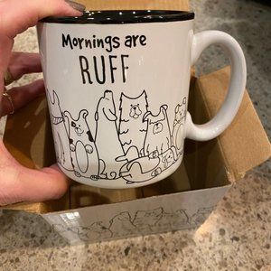 NWT Dog Lover Black White Mornings Ruff ceramic Coffee Mug 13 Oz Burton & Burton